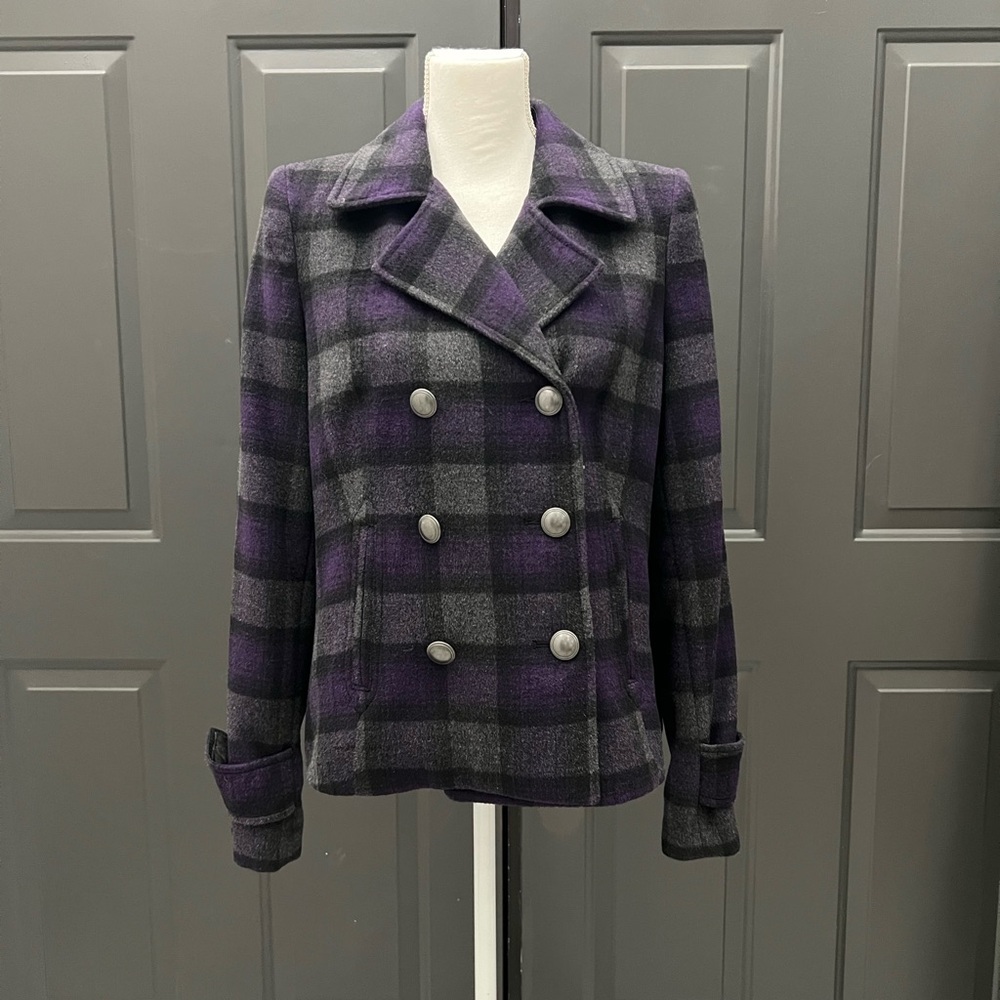 The Limited Purple and Gray Checkered Peacoat